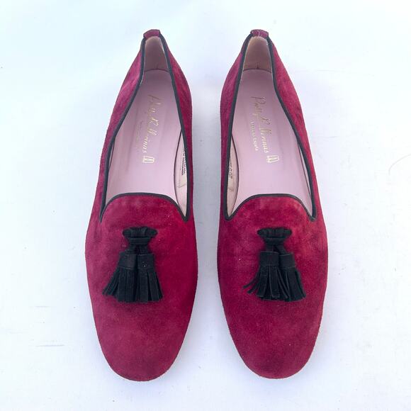 Pretty Ballerinas Burgundy Suede Black Tassel Loafers Preppy 41 Red Flats 10 - Picture 4 of 9
